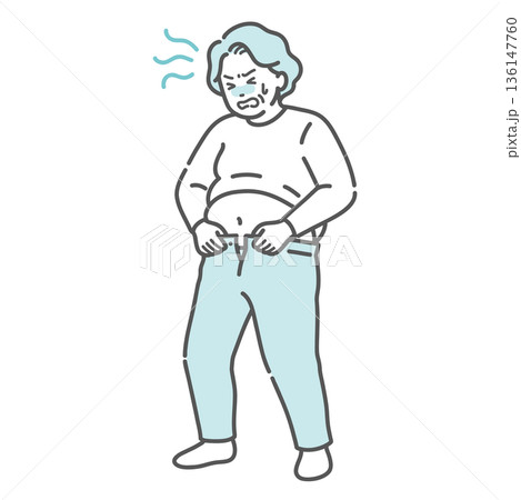 太ってズボンが入らない高齢女性のイラスト(肥満・メタボ・運動不足) 太ってズボンが入らない高齢女性のイラスト(肥満・メタボ・運動不足) 136147760