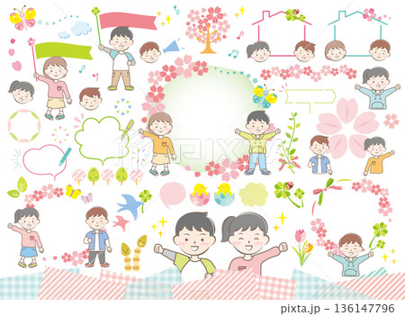 子供と新生活応援のイラストセット　文字なし 136147796