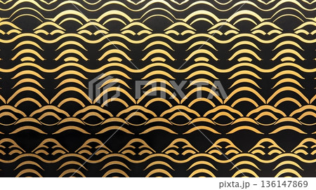 黒地に映える金箔押し青海波文様の高級パッケージ背景素材 136147869