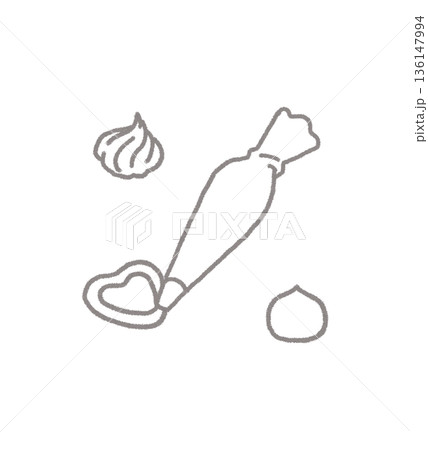 絞り器 クリーム 製菓 線画イラスト素材 136147994