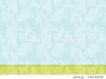 草原と青空のシンプルな春背景イラスト|水彩風・横長・コピースペースあり 草原と青空のシンプルな春背景イラスト|水彩風・横長・コピースペースあり 136148289