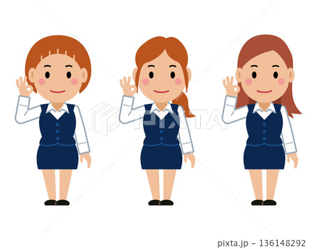 OKサインを出すネイビー事務服の若い女性。その2 136148292
