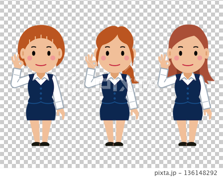 OKサインを出すネイビー事務服の若い女性。その2 136148292