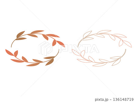 オーガニックイメージの植物エンブレム・洗練されたボタニカルリース・ナチュラルな葉の曲線フレーム・線画 136148719