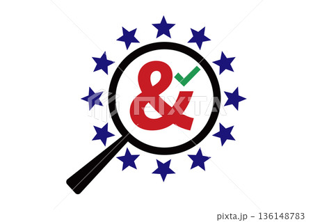 European Union Search And Verification Magnifying Glass With Ampersand And Green Check Inside Star Ring European Union Search And Verification Magnifying Glass With Ampersand And Green Check Inside Star Ring 136148783