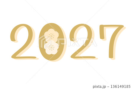 2027年の文字と梅の花のロゴイラスト 136149185