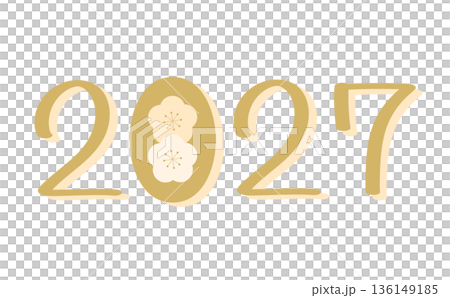 2027年の文字と梅の花のロゴイラスト 136149185