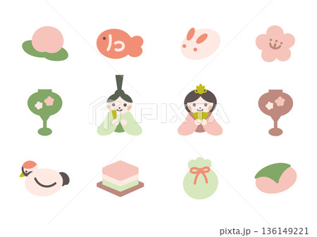 ひなまつりのかわいいイラストセット(桃の節句) ひなまつりのかわいいイラストセット(桃の節句) 136149221