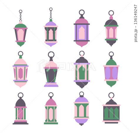 Ramadan Lantern Flat Illustration Set Ramadan Lantern Flat Illustration Set 136149247