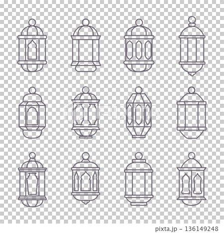 Ramadan Lantern Outline Vector Icons 136149248