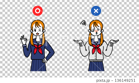 花粉症対策をしている女子生徒と、していない女子生徒の対比イラスト 花粉症対策をしている女子生徒と、していない女子生徒の対比イラスト 136149251