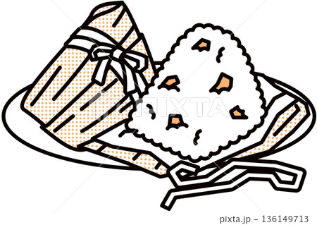 お皿に乗ったちまき二個 136149713