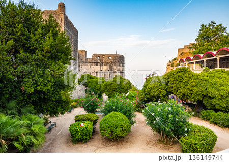 Small garden and park next to the pilar gate at Dubrovnik old city, Croatia. 136149744