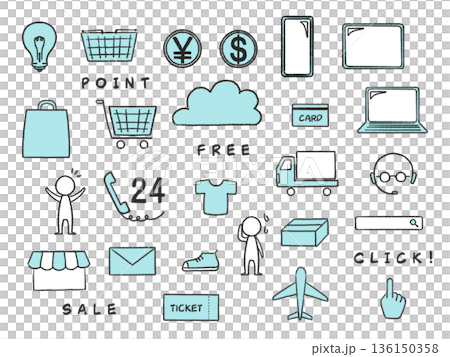 一套淺藍色圖標，靈感來自網上購物 136150358