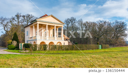 Hunting Lodge. Former Liechtenstein summer residence, Lednice-Valtice Area. Czech Republic, South Moravia region near the Lednice castle. 136150444