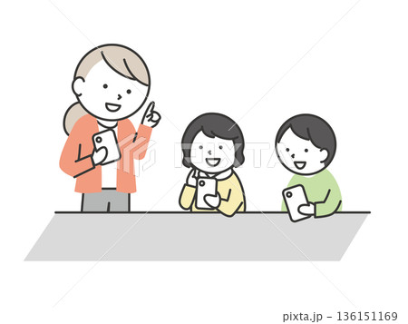 スマホの使い方を学ぶ子供たち ITリテラシー学習とデジタル教育のイメージイラスト スマホの使い方を学ぶ子供たち ITリテラシー学習とデジタル教育のイメージイラスト 136151169