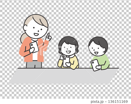 スマホの使い方を学ぶ子供たち ITリテラシー学習とデジタル教育のイメージイラスト スマホの使い方を学ぶ子供たち ITリテラシー学習とデジタル教育のイメージイラスト 136151169