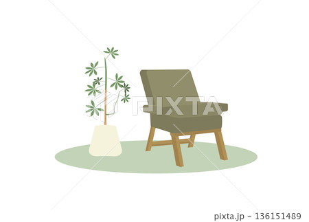植物と一人がけソファのイラスト 136151489