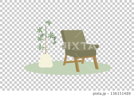 植物と一人がけソファのイラスト 136151489