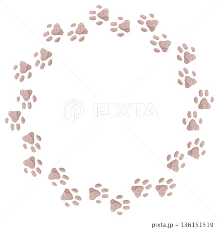 【肉球円形フレーム】手刺繍イラスト素材 136151519