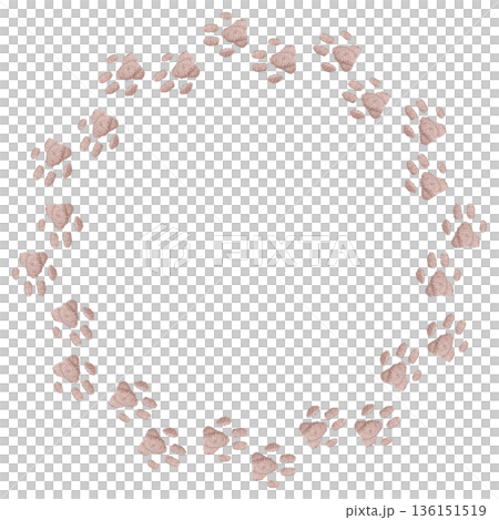 【肉球円形フレーム】手刺繍イラスト素材 136151519