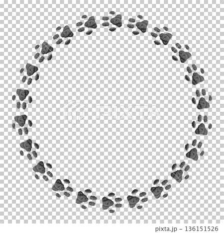 [Paw print circular frame] Hand embroidery illustration material 136151526