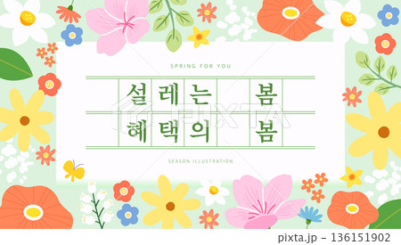 Spring template with beautiful flower. Text Translation "flutter spring, benefit spring" Spring template with beautiful flower. Text Translation "flutter spring, benefit spring" 136151902