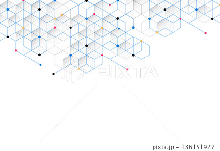 Abstract geometric boxes pattern dot line connection background. Modern technology with square mesh. Geometric on white background with lines. Cube cell. Vector illustration 136151927