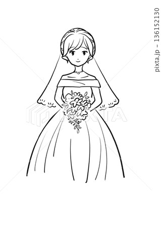 ブーケを持って微笑んでいる花嫁 136152130