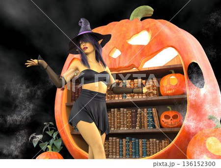 3D Witch in Library Pumpkin 136152300