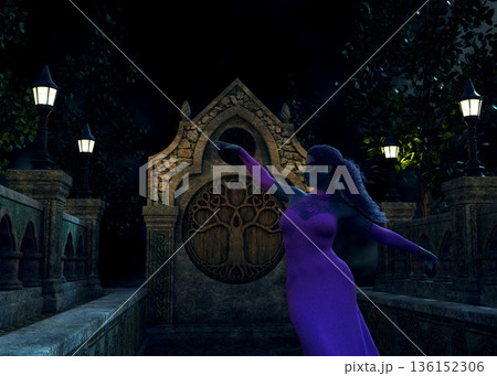 3D Woman in Purple Gown at Gothic Stone Temple 3D Woman in Purple Gown at Gothic Stone Temple 136152306
