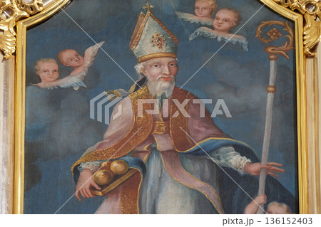 Saint Nicholas, altarpiece in parish Church of Our Lady of snow in Kamensko, Croatia Saint Nicholas, altarpiece in parish Church of Our Lady of snow in Kamensko, Croatia 136152403