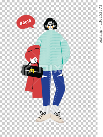 一位時尚可愛的女士,留著黑色波波頭。 一位時尚可愛的女士,留著黑色波波頭。 136152573