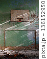 Gym at school.Old basketball hoop. Abandoned school building Horror concept.Vertical photo. 136152950