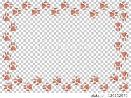 [Paw print frame] Hand-embroidered illustration material 136152973