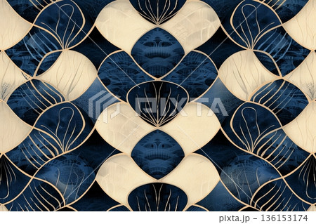 和モダンな藍染め風の幾何学模様テキスタイル 背景素材 136153174
