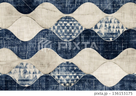 和モダンな藍染め風の幾何学模様テキスタイル 背景素材 136153175