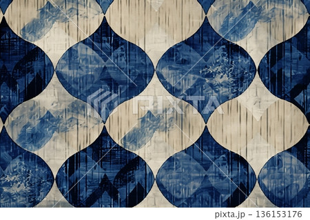 和モダンな藍染め風の幾何学模様テキスタイル 背景素材 和モダンな藍染め風の幾何学模様テキスタイル 背景素材 136153176