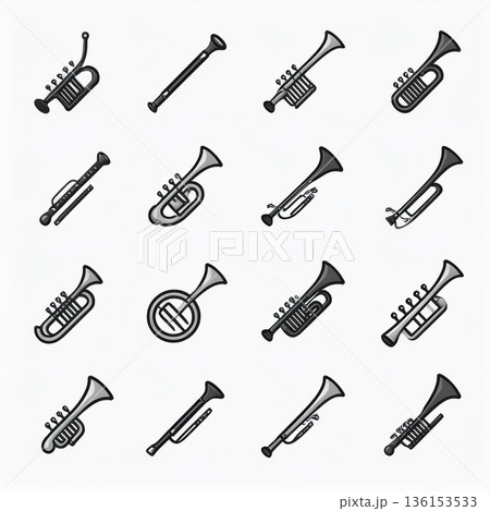 管楽器トランペットなどのシンプルアイコンセット 136153533