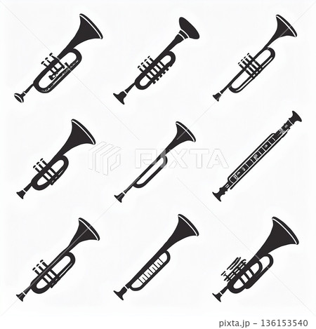 管楽器トランペットなどのシンプルアイコンセット 136153540