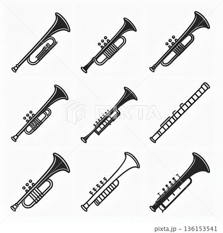 管楽器トランペットなどのシンプルアイコンセット 136153541