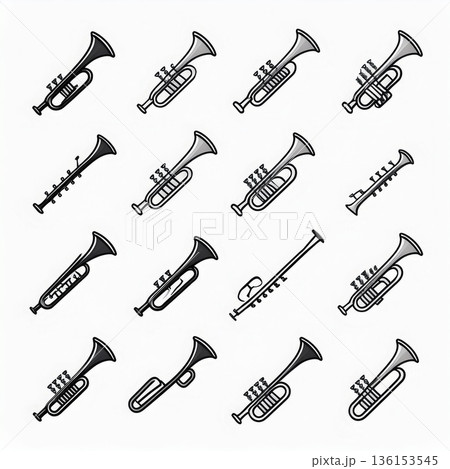 管楽器トランペットなどのシンプルアイコンセット 136153545
