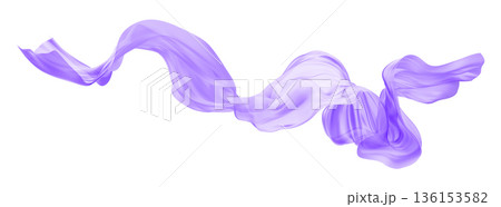 Sheer violet fabric flutters in the wind isolated on white background transparent cloth 3D render 136153582