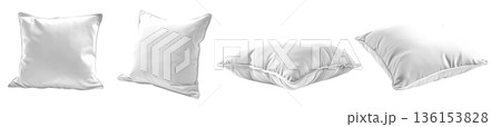 Collection set of white blank cushion pillow cover, front side lying view on transparent cutout, PNG file. Many angle. Mockup template for design Collection set of white blank cushion pillow cover, front side lying view on transparent cutout, PNG file. Many angle. Mockup template for design 136153828