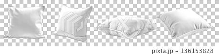 Collection set of white blank cushion pillow cover, front side lying view on transparent cutout, PNG file. Many angle. Mockup template for design Collection set of white blank cushion pillow cover, front side lying view on transparent cutout, PNG file. Many angle. Mockup template for design 136153828