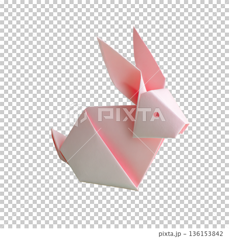 折り紙で作られたうさぎの素材　白背景 136153842