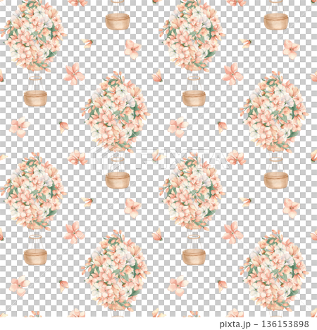 Pink Flowers Air Balloon seamless pattern isolated. Hand drawn pastel aerostat with blossoms for baby decor. Floral balloon in soft peach. Repeat design for girls room wallpaper and accessories. Pink Flowers Air Balloon seamless pattern isolated. Hand drawn pastel aerostat with blossoms for baby decor. Floral balloon in soft peach. Repeat design for girls room wallpaper and accessories. 136153898