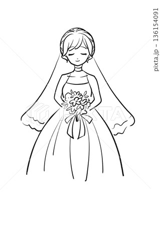 目を閉じているブーケを持った花嫁 136154091