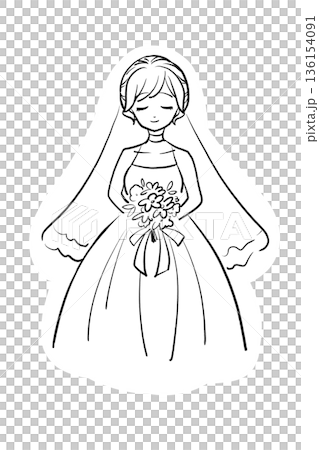 目を閉じているブーケを持った花嫁 136154091