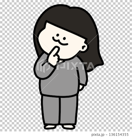 首を傾げるニートの女の子のイラスト 背景透過 首を傾げるニートの女の子のイラスト 背景透過 136154355